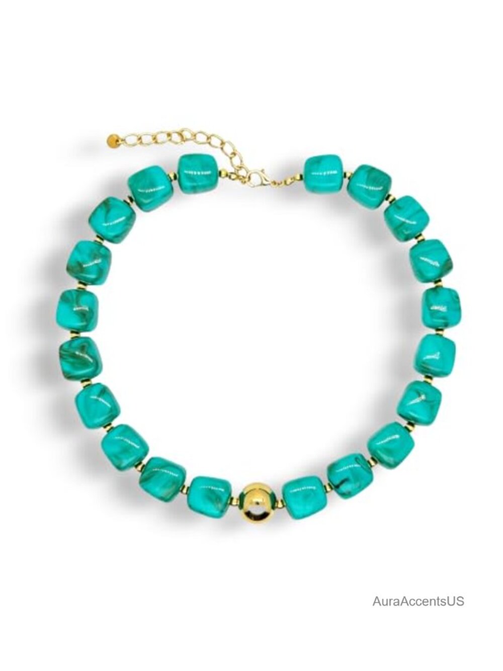 Chunky Boho Square Beaded Choker Necklace Gold Plated Adjustable Beach Festival